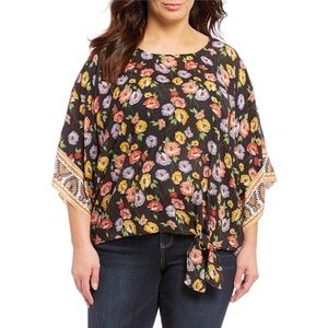 Women's 3/4 Kimono Sleeve Floral Print Tie-front